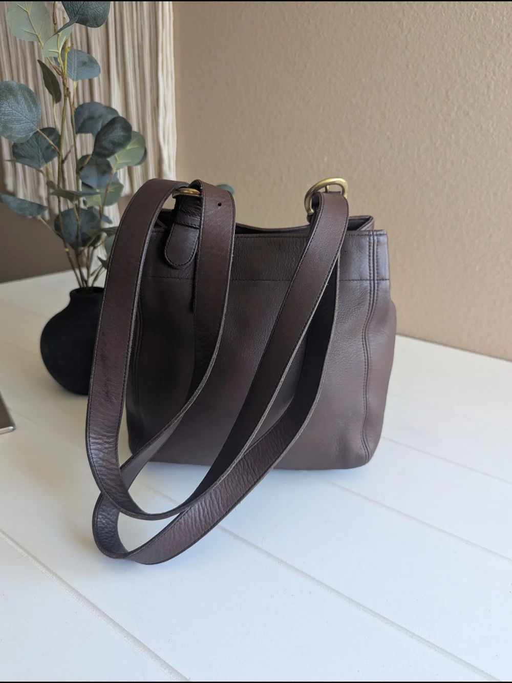 Coach Chocolate Brown Leather Shoulder Bag with Gold-Tone Hardware
